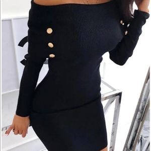 Off The Shoulder Button Bodycon Dress